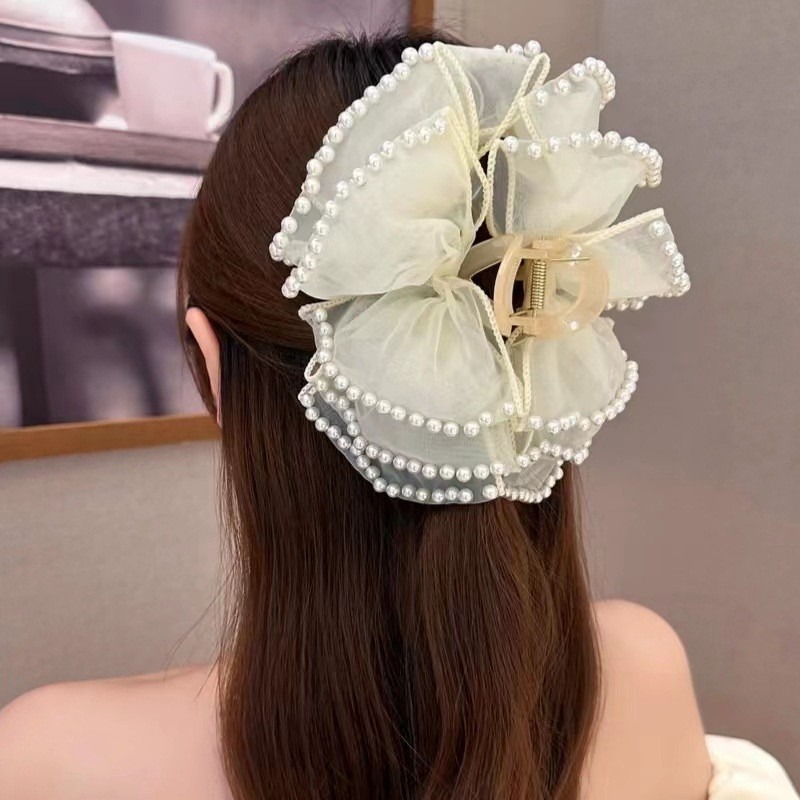 Kẹp Tóc Đính Hạt Ngọc Trai Nơ Đen Lấy Kẹp Retro Tất Cả Trận Đấu Phụ Kiện Tóc Thời Trang