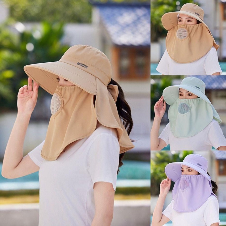 Mũ Chống Nắng 99% Tia UV - Mũ Kèm Khẩu Trang Che Cổ Có Thể Tháo Rời Thoáng Khí tiện dụng