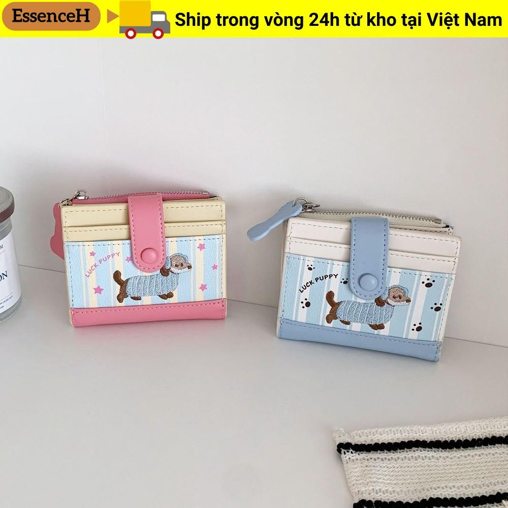 Ví đựng tiền xu ESSENCEH, Dachshund In hình chó hoạt hình Ví ngắn, Ins Dây kéo PU Dopamine Túi đựng thẻ màu Nữ Cô gái