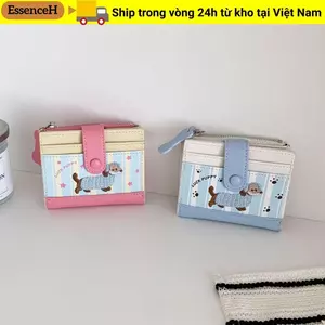 Ví đựng tiền xu ESSENCEH, Dachshund In hình chó hoạt hình Ví ngắn, Ins Dây kéo PU Dopamine Túi đựng thẻ màu Nữ Cô gái
