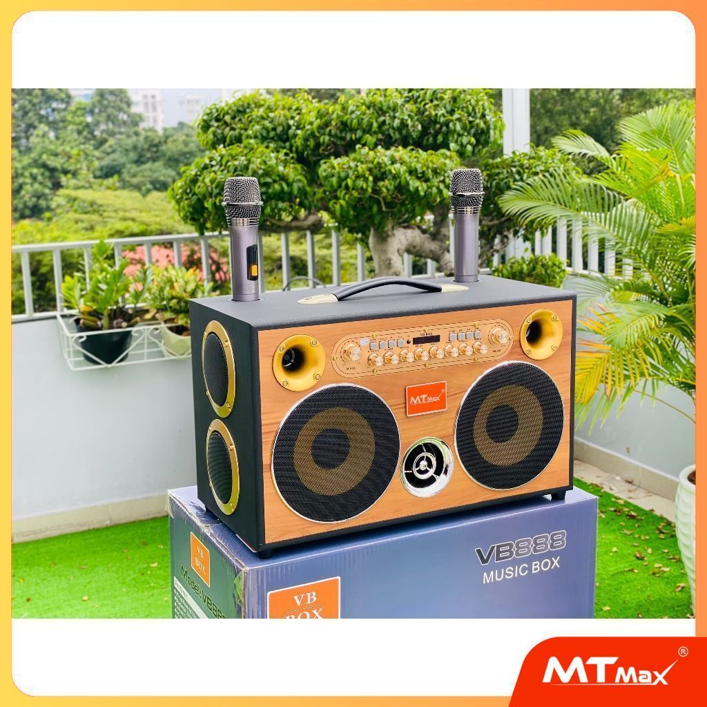 Loa Xách Tay Karaoke MTMAX MT888 Bass Đôi 20,4 Treb, 2 Trung Công Suất 500W - Đi Kèm 2 Micro UHF