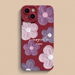 For IPhone 17 16 15 14 13 12 11 Pro Max XR XS MAX 78 PLUS Màu tím sơn dầu hoa trường hợp điện thoại di động