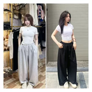 Sét bộ đồ nữ dáng dài da cá dáng dài trơn +phối áo CROPTOP tăm lạnh trơn ngắn