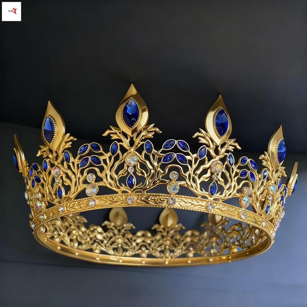 Vương miện vàng cổ điển với trang trí pha lê xanh thoải mái khi mặc cho nữ Mũ nón dự tiệc hàng ngày