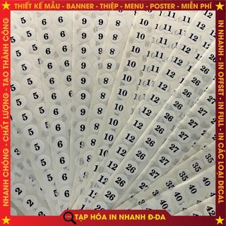 Dán size số giầy dép, tem decal dán size, miếng dán decal size quần áo, decal size số cho sản phẩm