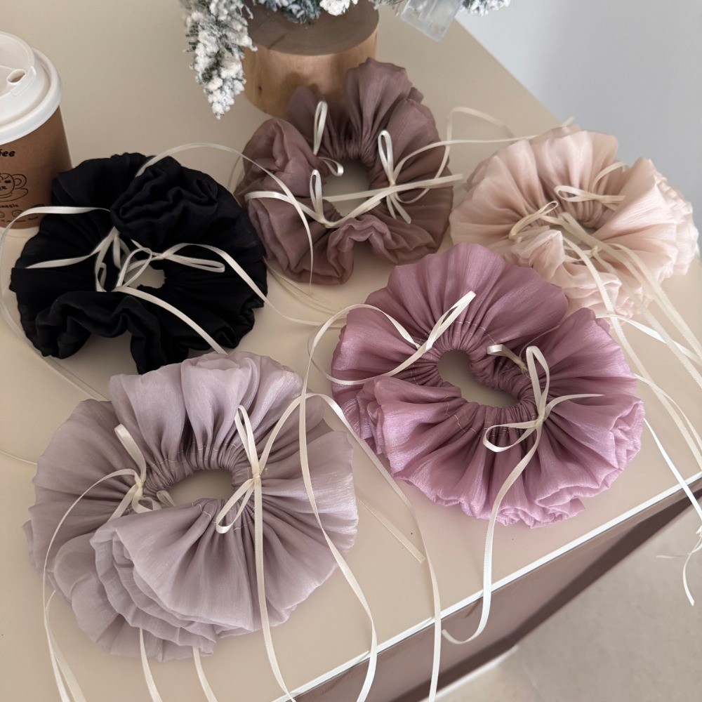 Hululu - Phụ kiện tóc phong cách mới Pháp với mỏng ruy băng nơ đa lớp sợi scrunchy