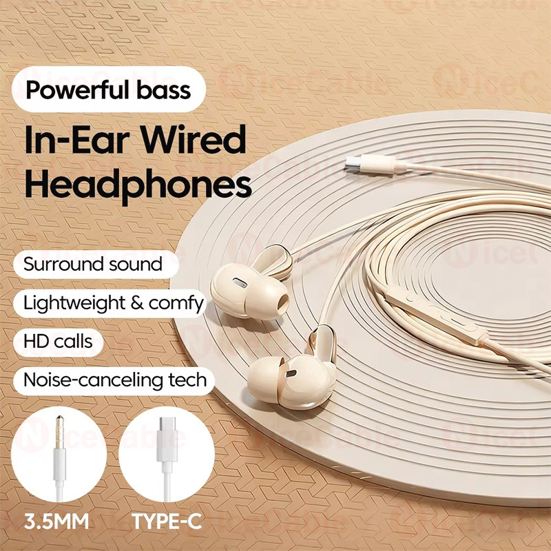 Tai nghe nhét tai âm thanh nổi HiFi có dây jack Type-C/3.5mm, mic tích hợp, điều khiển đường âm, giảm tiếng ồn