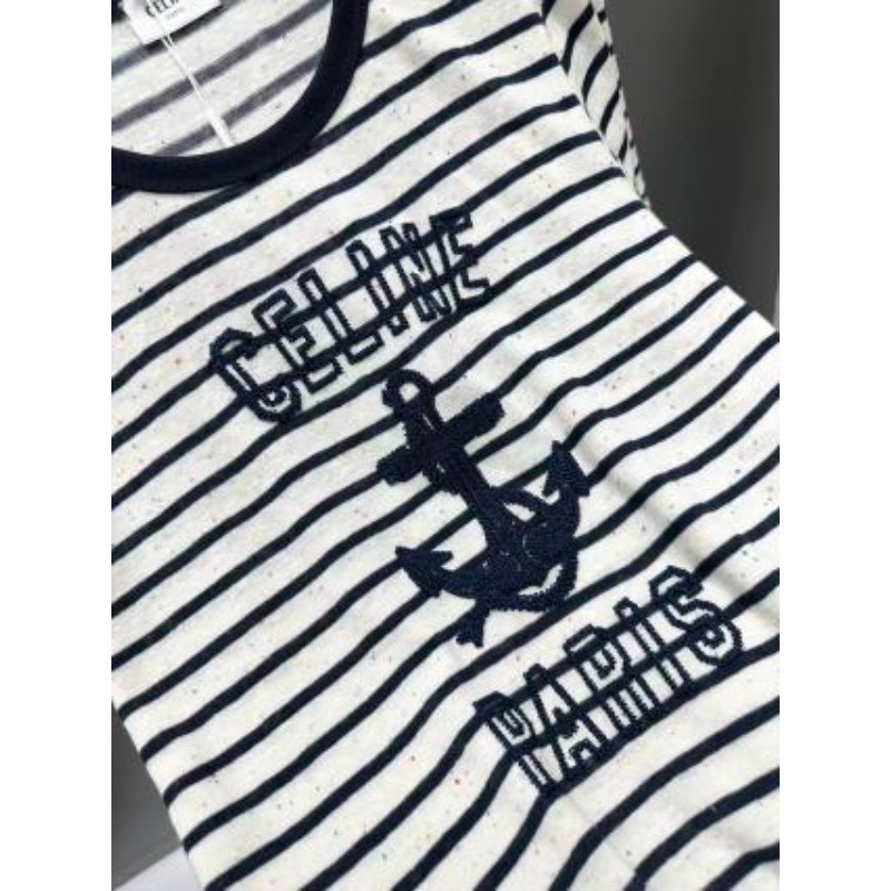 Áo thun Cotton sọc cổ tròn ngắn tay mới dành cho nữ