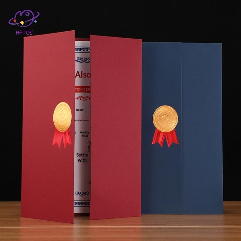 HFTOY Tốt nghiệp Giải thưởng A4 Người giữ chứng chỉ Ba trang Giấy phong bì Thư mục tài liệu Quá trình mạ vàng Vỏ văn bằng tinh tế ~
