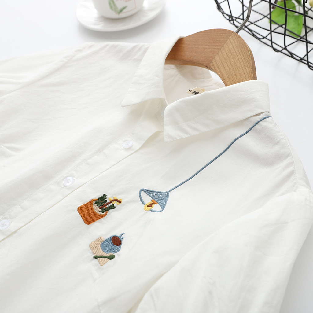 [Áo Sơ Mi Nữ Mùa Hè] Cotton cao cấp, thiết kế thêu trắng tinh tế