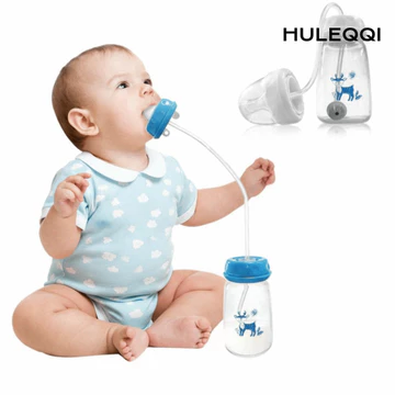 Bộ bình sữa trẻ em HULEQQI, cổ bình có bàn chải ống hút Bình sữa rảnh tay, Bình trữ sữa tự ăn 5oz / 150ml chất lượng cao cho bé từ 3 tháng tuổi trở lên