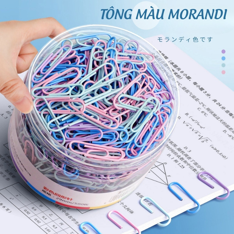 Ghim kẹp giấy mini 320 cái/thùng – Màu Morandi thanh lịch, kim loại bền chắc, đồ dùng văn phòng thiết yếu