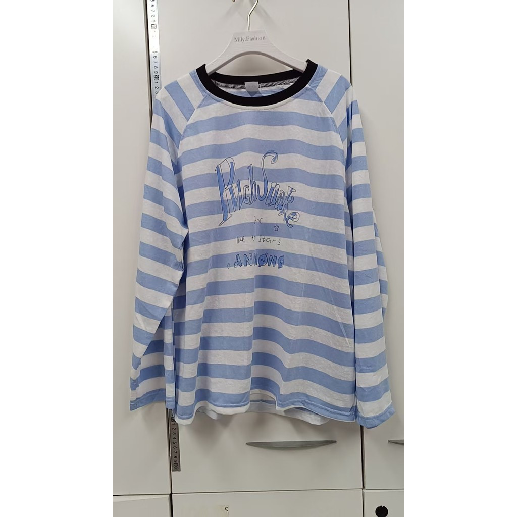 Milyfashion Áo Sơ Mi Form Rộng Cổ Chữ Nhật Tay Raglan Sọc Dài, Thích Hợp Mặc Cùng Quần Nữ