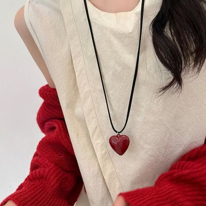 Phụ kiện vòng cổ điều chỉnh được màu đen và đỏ, phong cách Hàn Quốc retro cao cấp