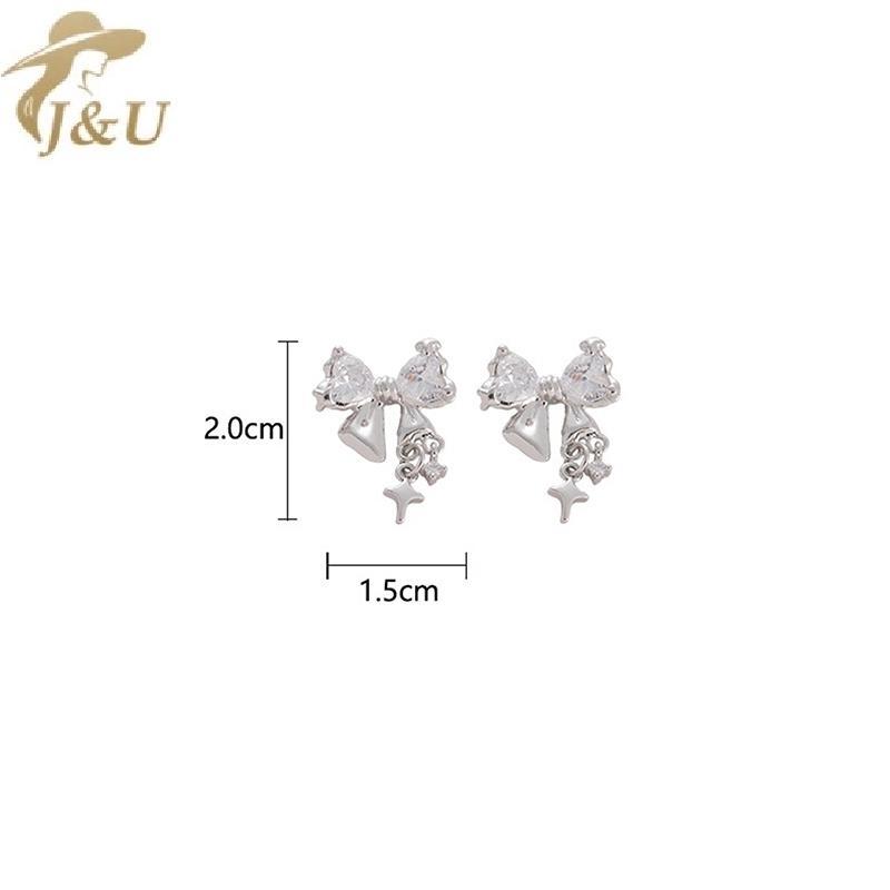 Cặp bông tai phong cách Hàn Quốc với nơ zircon và pha lê ngọt ngào, hợp thời trang dành cho nữ