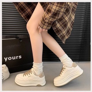 Giày thể thao đế dày nữ Xuân Thu 22, đế mềm tăng chiều cao, kiểu bánh mì, màu trắng