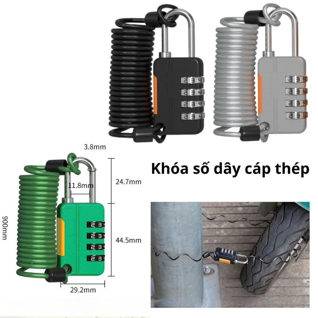 Khóa mật mã dây cáp thép 4 số thiết kế lò xo, Ổ khóa mật khẩu, Dây lò xo, 4 số, Dây cáp thép, Chống trộm
