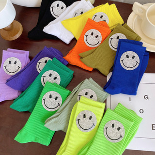 [Tất nữ oklife] Tất Cotton kim cương giả thời trang phiên bản Hàn Quốc Tất nữ ống giữa kim cương sáng đầy màu sắc ins Hợp thời trang Thu đông Trang phục ngoài thể thao