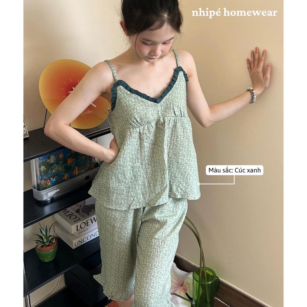 Bộ đồ áo 2 dây quần lửng xô muslin Nhipé homewear nữ set đồ ngủ mặc nhà chất liệu cao cấp mềm mịn thoáng mát