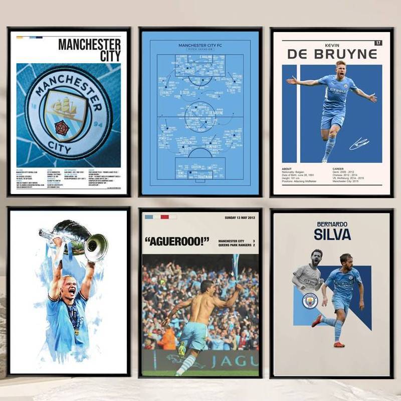 Poster bóng đá tranh Canvas trang trí Manchester City Haaland Foden
