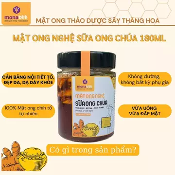 Mật ong nghệ sữa ong chúa Monabee cao cấp 180ml, mật ong thiên nhiên và công nghệ sấy thăng hoa