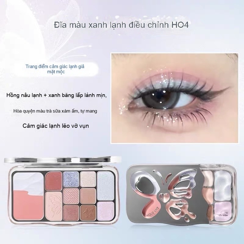Bảng phấn mắt HOLD LIVE 12 màu kèm má tạo khối tone hồng lạnh nhũ đa năng lâu trôi 4in1 Mist Butterfly Shadow HL792