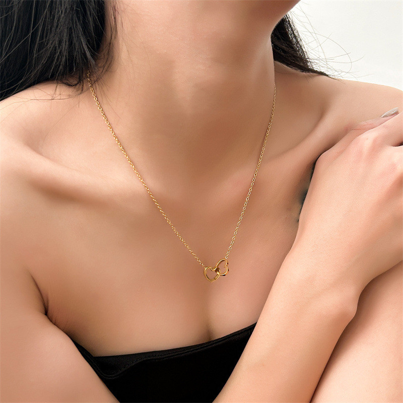 Mặt dây chuyền khóa đôi thép titan hình trái tim, phong cách Hàn Quốc, kèm vòng cổ đa năng dành cho nữ
