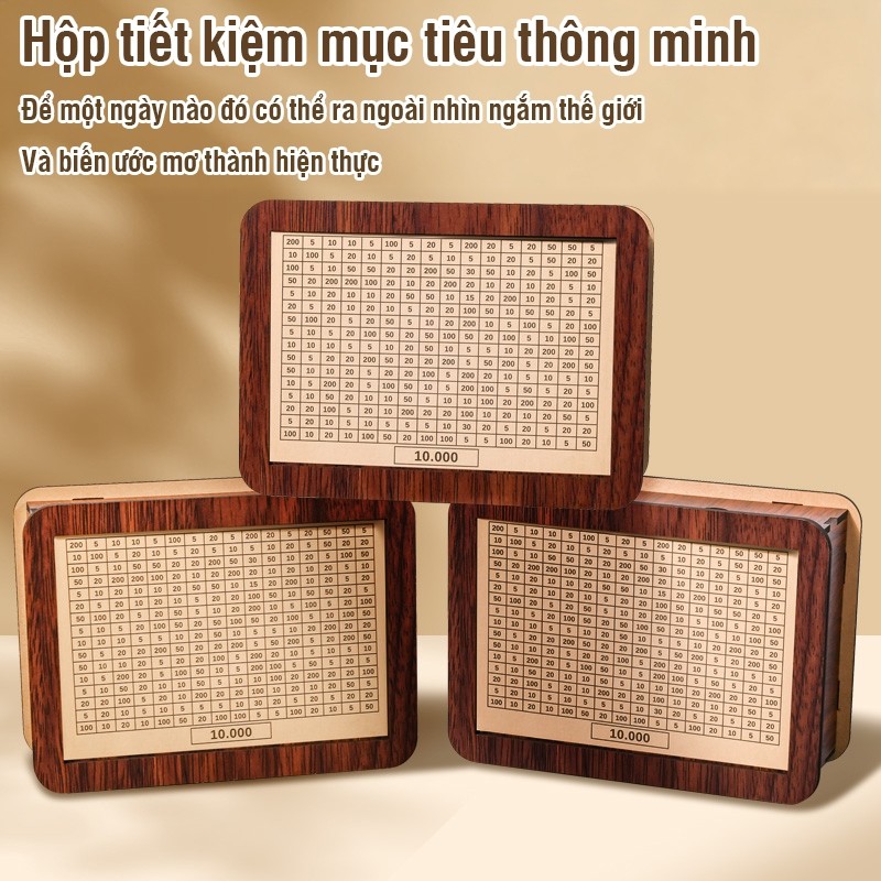 Hộp gỗ tiết kiệm tiền theo mục tiêu – Ống đựng tiền giấy & tiền xu chắc chắn, tiện lợi, dễ sử dụng