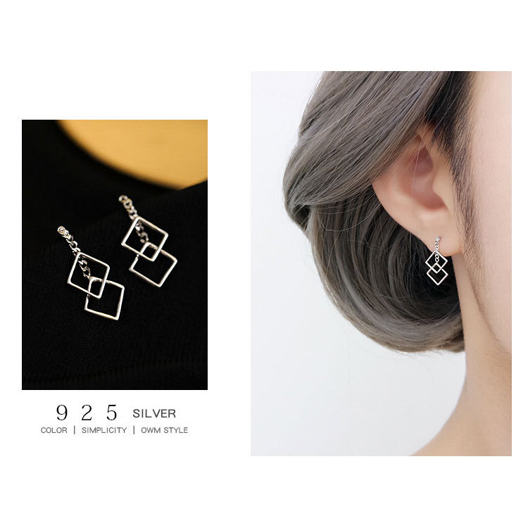 Bông tai vuông rỗng bạc S925