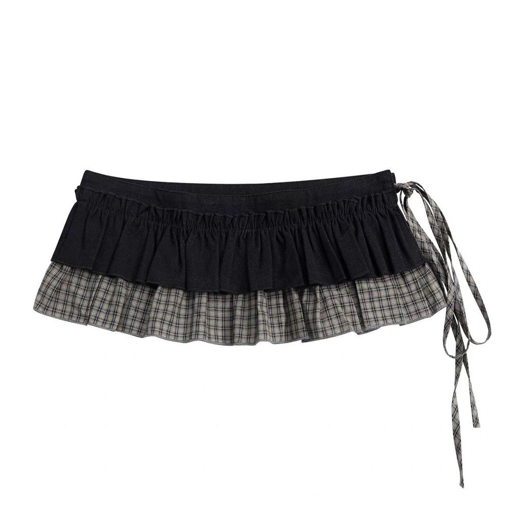 Váy bánh suông kẻ sọc retro layering, phong cách Y2K thời thượng
