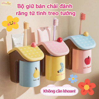 【BabyJoy】Bộ kệ từ tính đựng bàn chải và cốc súc miệng, treo tường không cần khoan, màu sắc Dopamine