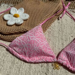 Đồ bơi nữ màu trơn Dây buộc hoa hai mảnh Bikini Đồ bơi