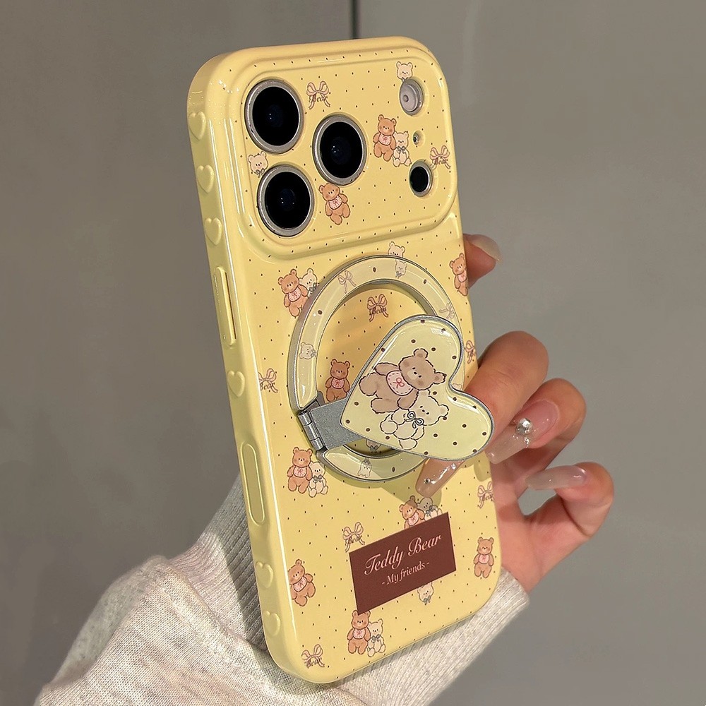 Giá đỡ từ tính Bear Side Love Heart Vỏ điện thoại mềm cho iPhone 17 Pro Max 16 15 14 13 Vỏ bảo vệ chống sốc