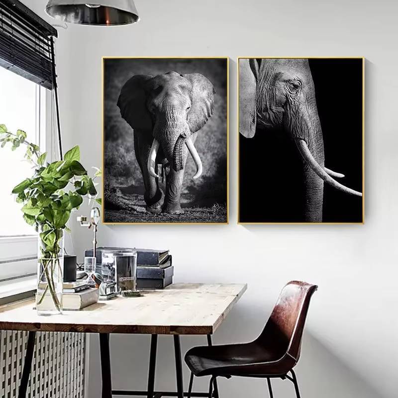 Bắc Âu Đen Trắng Động Vật Canvas Tranh Sư Tử Voi Hươu Ngựa Vằn Nghệ Thuật Nhà Trang Trí Tường Canvas Poster