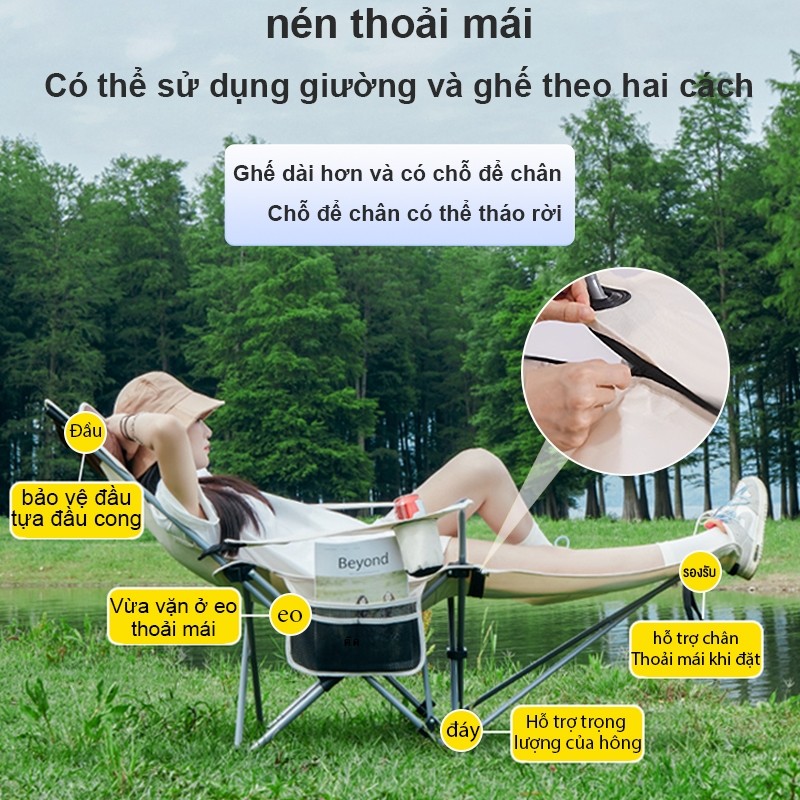Ghế tựa，Ghế xếp ngoài trời ghế cắm trại ghế di động có thể chịu được 200kg Lưới thoáng khí