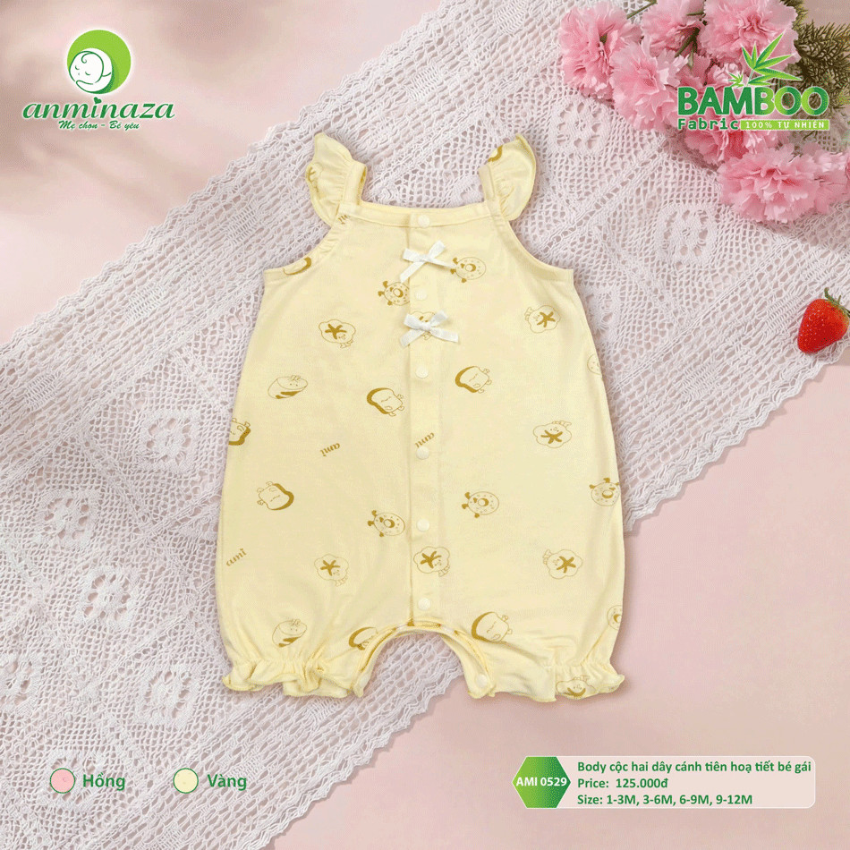 Body Hai Dây Bé Gái Anminaza Cánh Tiên Vải Sợi Tre Petit Hoạ Tiết Mềm Mịn Co Dãn - Hàng Chính Hãng AMI0529