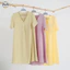 Váy ngủ ngắn tay cổ chữ V 100% Cotton màu trơn dành cho nữ / Váy ngủ Crepe hai lớp mùa hè / Thoải mái mềm mại thoáng khí có thể mặc bên ngoài One @ -