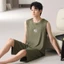 Ice Silk Ren Bộ Đồ Ngủ Nam Mỏng Cổ Tròn Áo Quần Short Thanh Niên Dáng Rộng Loungewear