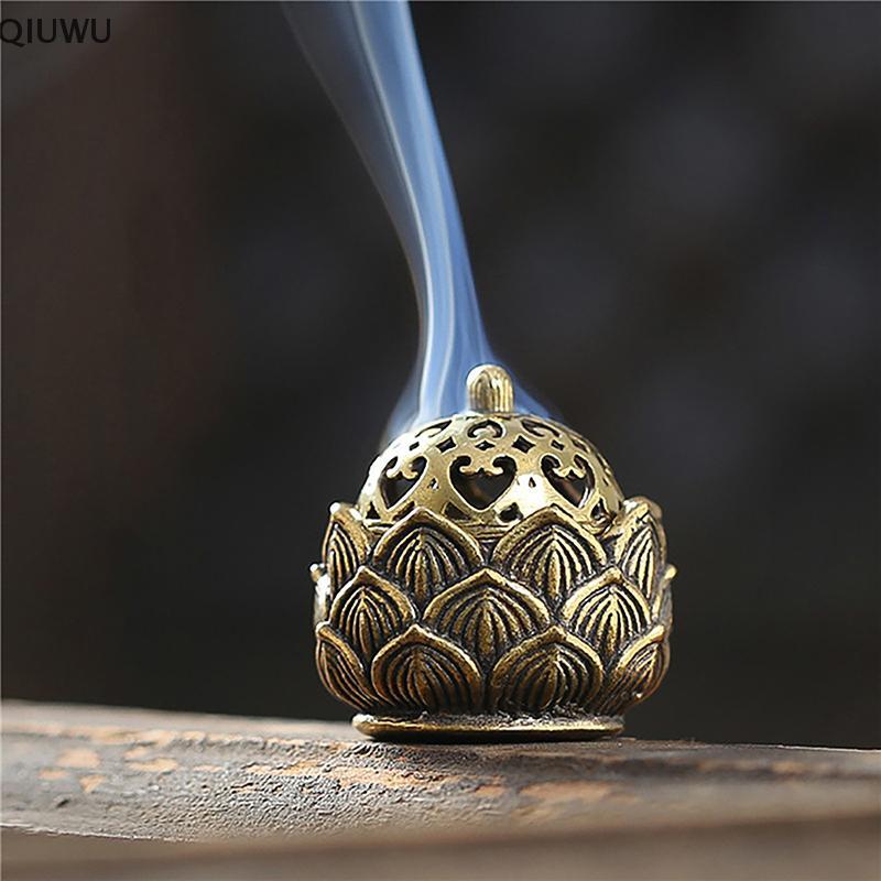 QIUWU 1 Đồng Retro Hoa Sen Nhỏ Rỗng Ra Hương Sti Burner Đồng Hương Giá Đỡ Có Nắp Trang Trí Nhà Cửa Gỗ Đàn Hương.