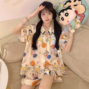 Hàng sẵn có Crayon Shin-Chan Bộ đồ ngủ nữ Cardigan Quần Short ngắn tay dễ thương Hàn Quốc Bộ đồ chờ hoạt hình