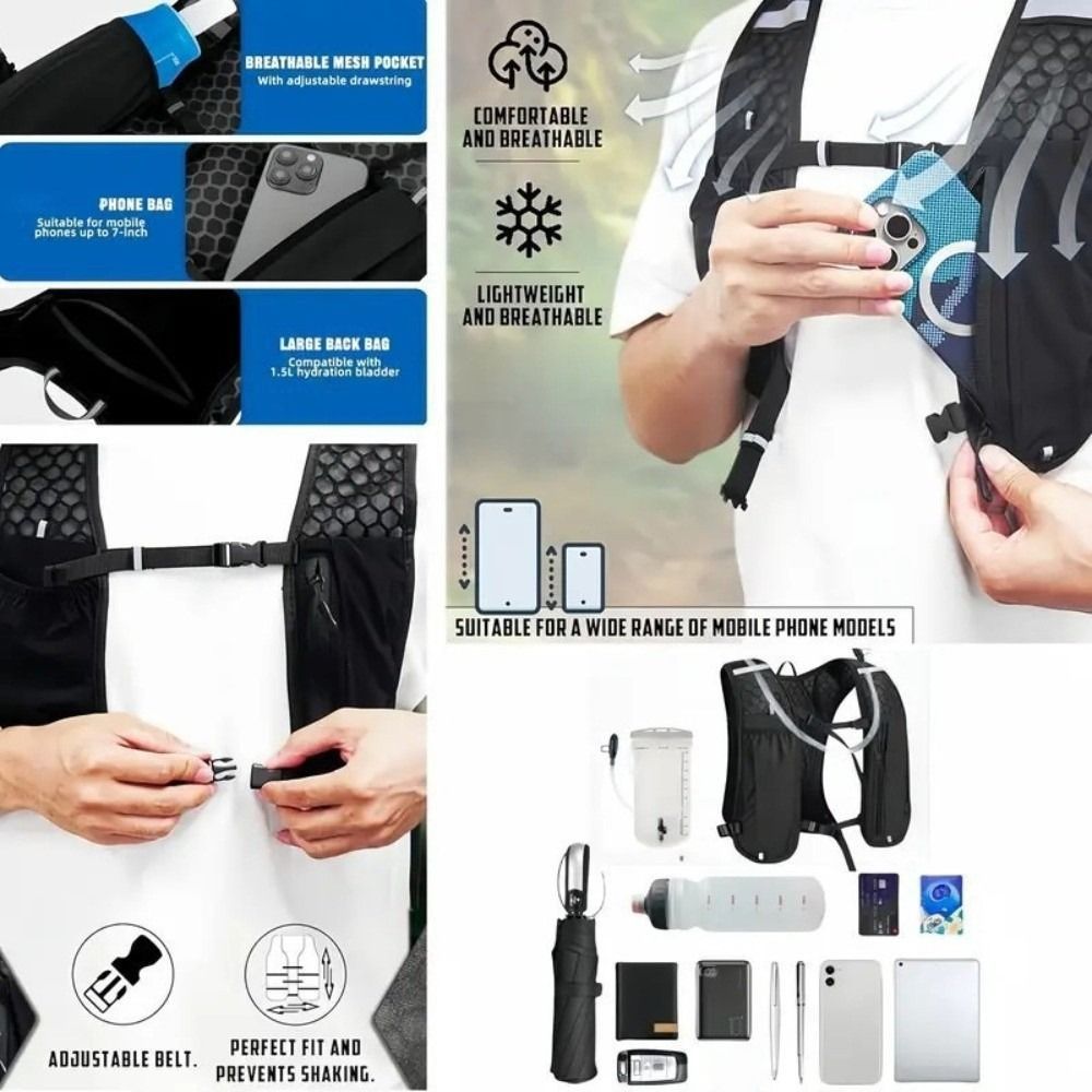 Áo Vest Chạy Bộ ESSENCEH - Nylon Chống Nước, Phản Quang, Có Hộp Để Điện Thoại và Bình Nước