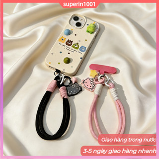 (Giao hàng tại địa phương) Chống thất lạc Phim hoạt hình dễ thương Hello Kitty Mặt dây chuyền hình trái tim đám mây và chuỗi ngôi sao Phong cách bện ngắn cho điện thoại di động nữ