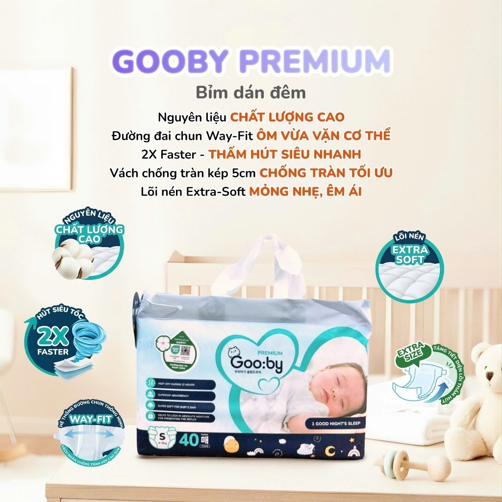 Tã Dán/Quần Gooby Extra/Premium – Chống Trào 12h đủ size NB/S/M/L/XL/XXL/XXXL