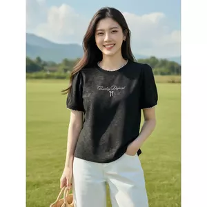 Áo ren nữ CARDINA chất liệu ren mềm tay cộc cổ tròn 6ARC03