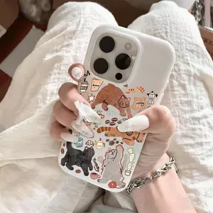 Mèo Doodle cho iPhone 16promax trường hợp iPhone 15 sáng tạo 14 lỗ lớn 12 mềm 78