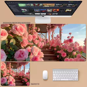 Miếng Lót Chuột Lớn Hồng Hoa Hồng - Thảm Để Bàn Chủ Đề Hoa Lãng Mạn, Đế Cao Su Chống Trơn Trượt 3 Mm