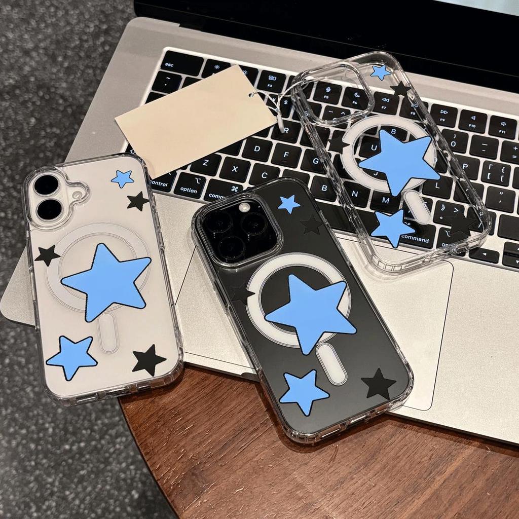 Blue Star White Bar cho trường hợp iPhone 17promax iPhone 16 Dễ thương 15pro Rõ ràng 14 Ý tưởng