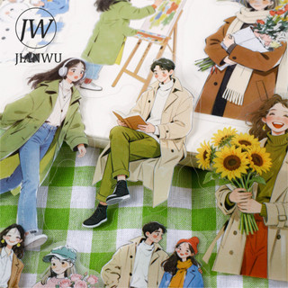 JIANWU Bộ sưu tập giải trí Dòng nhân vật hoa Kawaii Vật liệu phong cảnh CollagePET Sticker Tạp chí sáng tạo Văn phòng phẩm