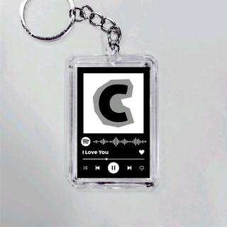 GANTUNGAN KUNCI INISIAL / GANCI SPOTIFY / KEYCHAIN CUSTOM HURUF Model 2 Hitam Dan Putih Akrilik - A hitam v2