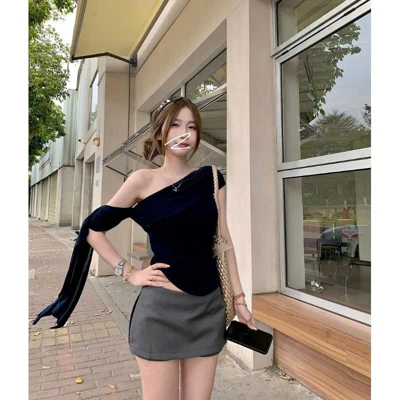 Áo lệch vai tay ngắn thiết kế dây dài cách điệu xu hướng hottrend hàng QCCC MT33 SP429